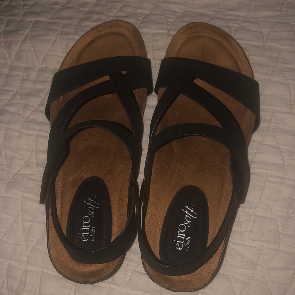 Eurosoft Gianetta Women's Black Slingback Thong Sandals US 9M Adjustable Straps